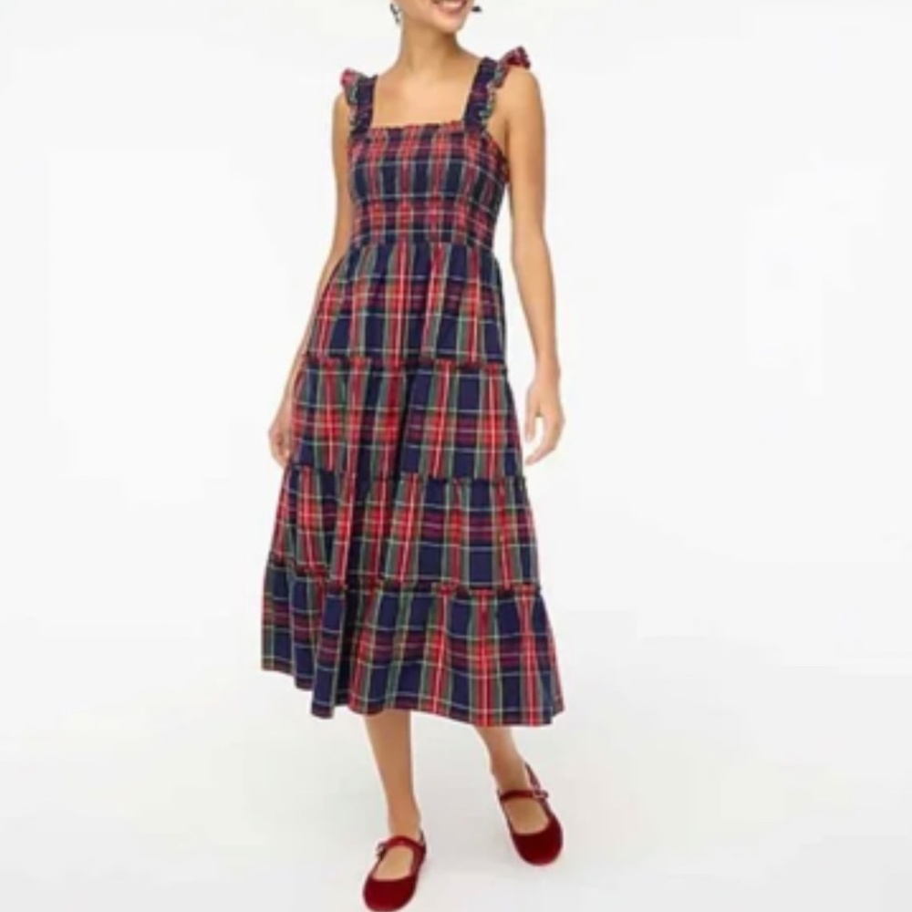 J. Crew Factory Smocked Plaid Holiday Dress